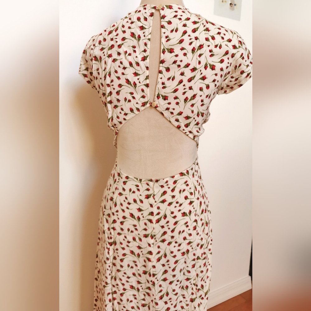 Reformation Cream Midi Dress with Red Leaf Print - Picture 2 of 5